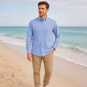 L.L.Bean Pinpoint Oxford Shirt Men’s L Tall Blue White Check Button Down